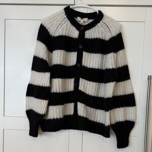 Sezane Black and White Striped Cardigan